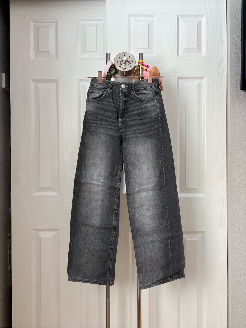 Youth Girls H&M Dark Grey High Waist Wide-Leg Jeans